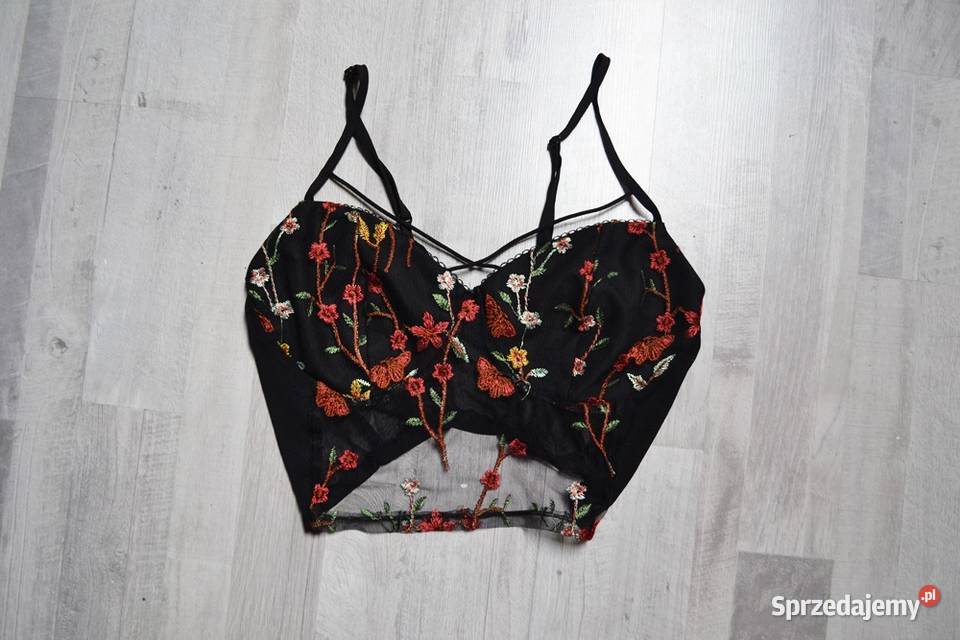 Shein bluzka Crop Top 1XL haftowane kwiaty sexy Toruń