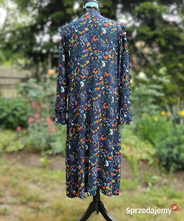 Sukienka HM 44 XXL wiskoza granatowa w kwiaty Szczecin