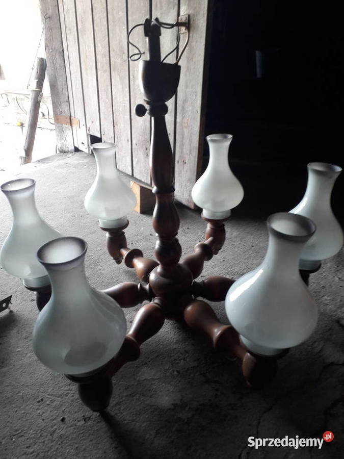 Żyrandol drewniany toczony ręcznieklosze odcienie brązowego śląskie Skoczów