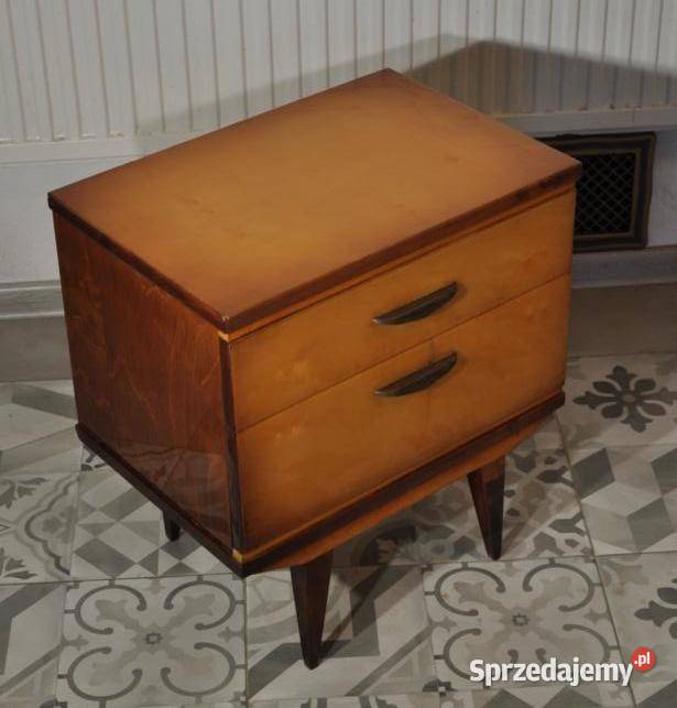 Stara drewniana szafka stojąca nocna midcentury Pomiechówek sprzedam