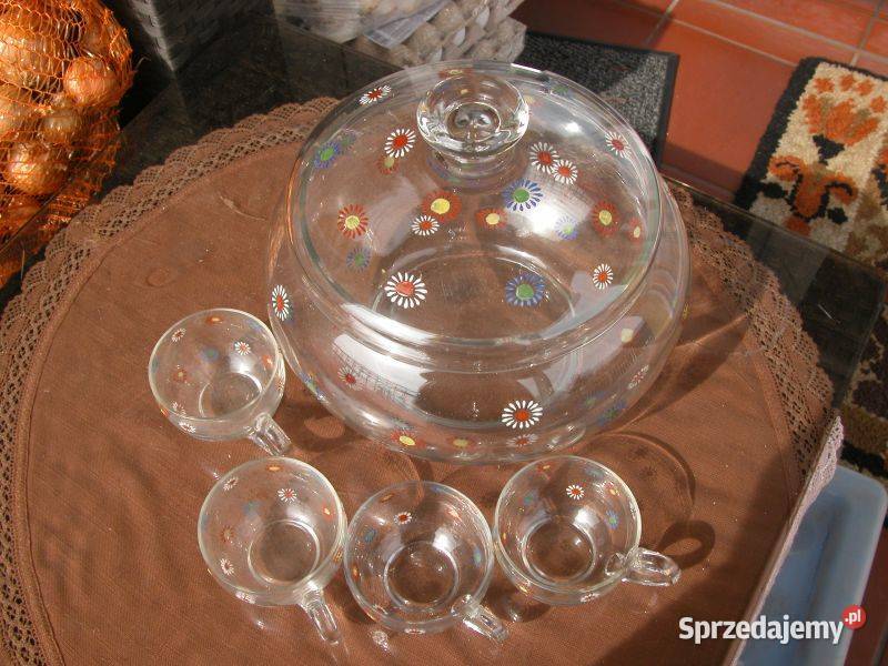 szklana waza do ponczu malowana w kwiatki Gorzów Wielkopolski