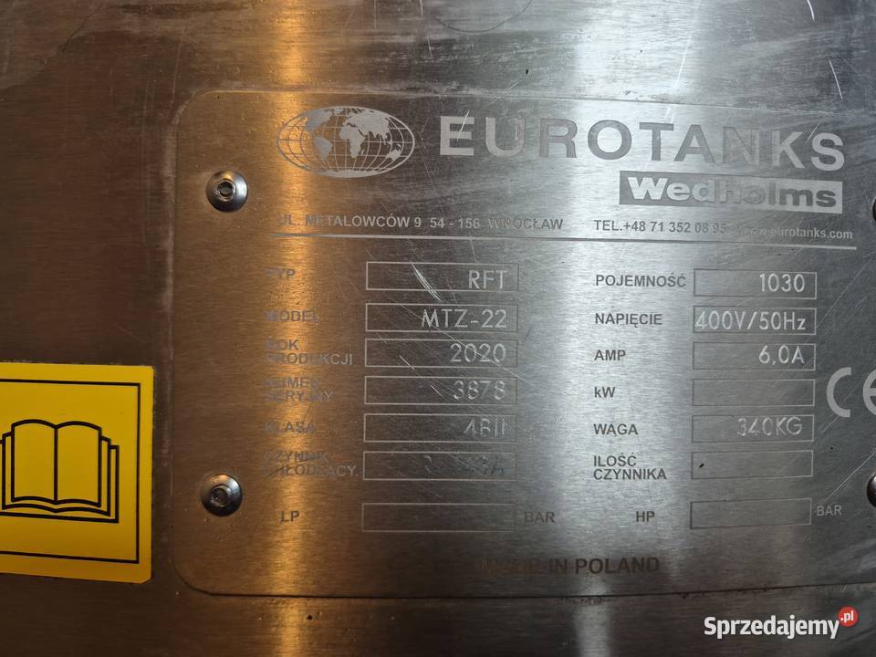 Zbiornik na mleko 1000l z odzyskiem ciepla 80l mazowieckie Przasnysz