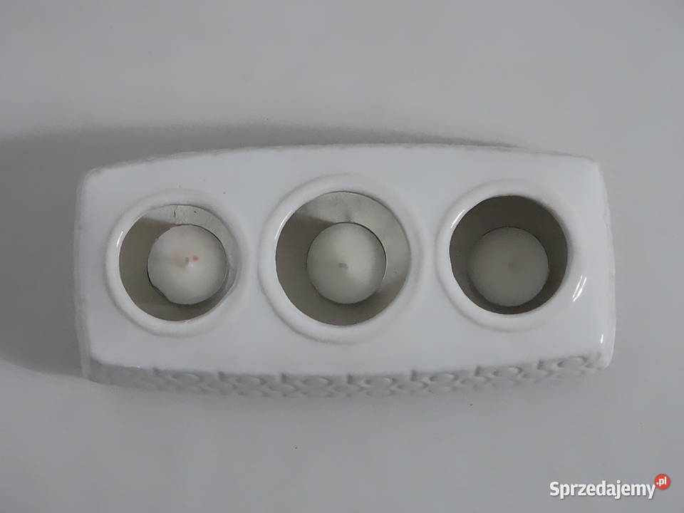 Retro Świecznik Ceramiczny Biały MidCentury Biłgoraj