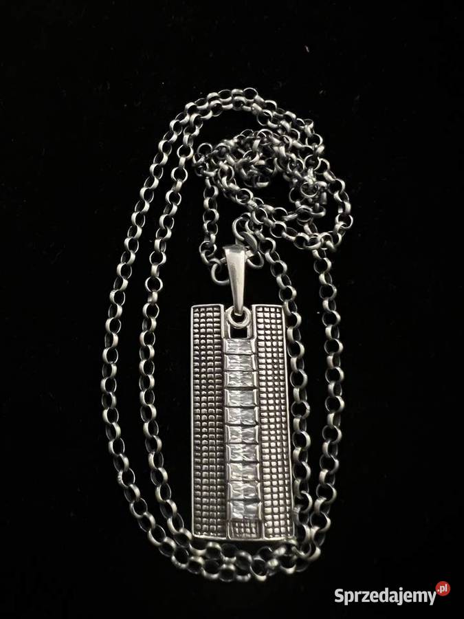 Srebrna zawieszka wisior cyrkonie długi łańcuch