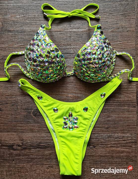 Bikini strój kąpielowy neon limonka cyrkonie dolnośląskie Kłodzko