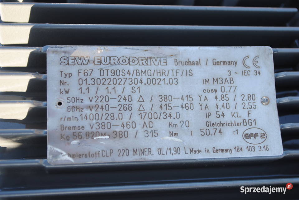 Motoreduktor 11kw 28obrmin z hamucem SEW Kargowa