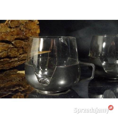 2 szklane filiżanki w plastikowych koszyczkach Porcelana i szkło Antyki, Sztuka, Kolekcje