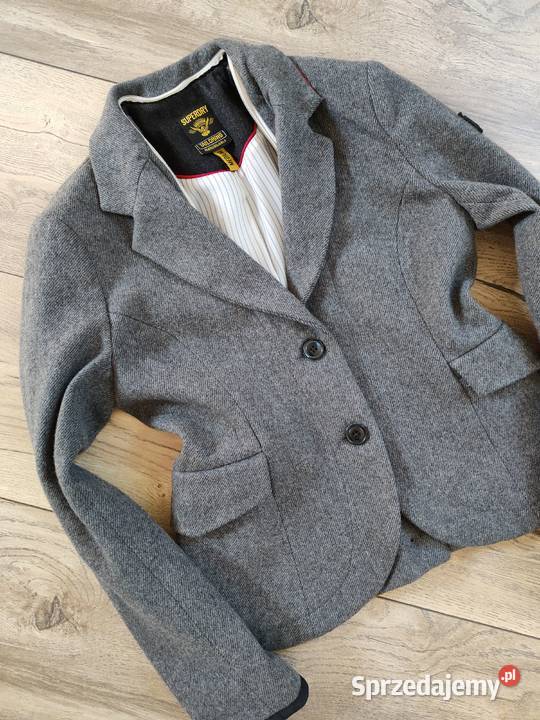 Wełniana marynarka Vintage 2w1 38 szary/srebrny Jasło