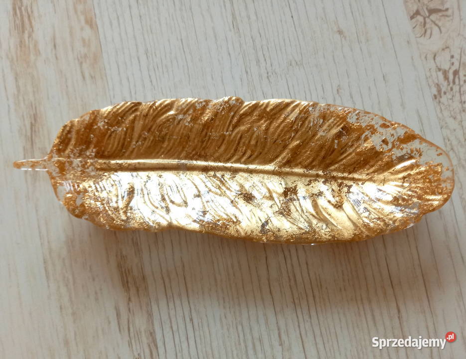 Nowa taca biżuternik Piórko z drobinkami złota odcienie żółtego małopolskie Kraków