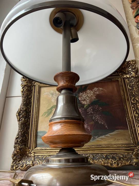 efektowna wielka lampa z mosiądzu porcelana dolnośląskie Bystrzyca Kłodzka