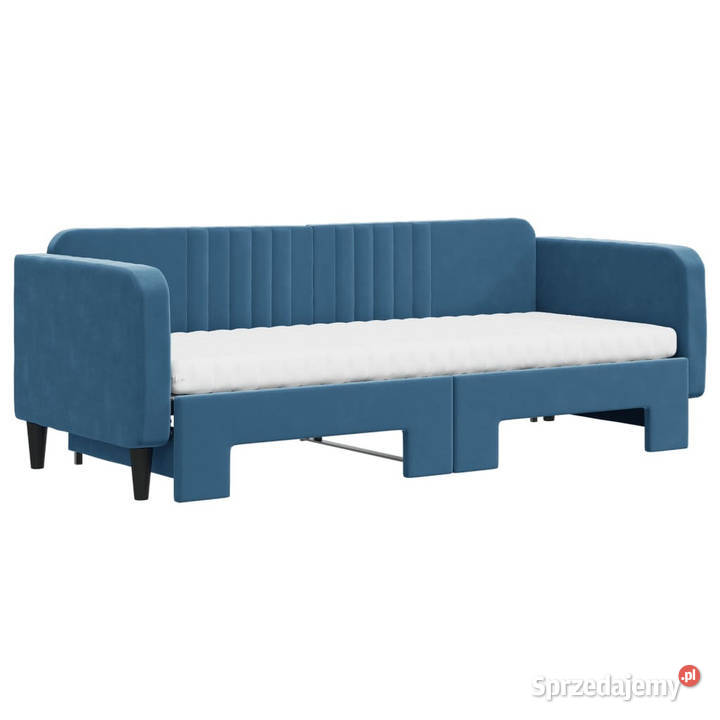 Sofa rozsuwana z materacami niebieska aksamit 75cm Warszawa