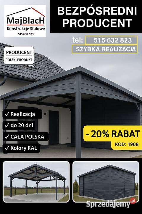 A182Garaż Grafitowy kolory RAL Blaszak Nisko