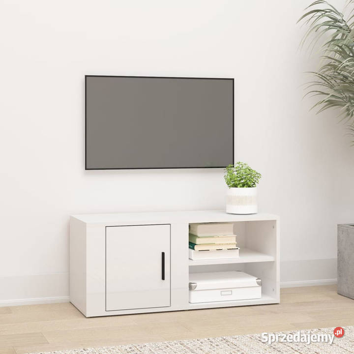 Szafka pod TV wysoki połysk biała 80x315x36
