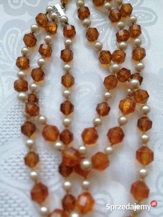 Koralenaszyjnik plastikowy perły z bursztynami Łódź