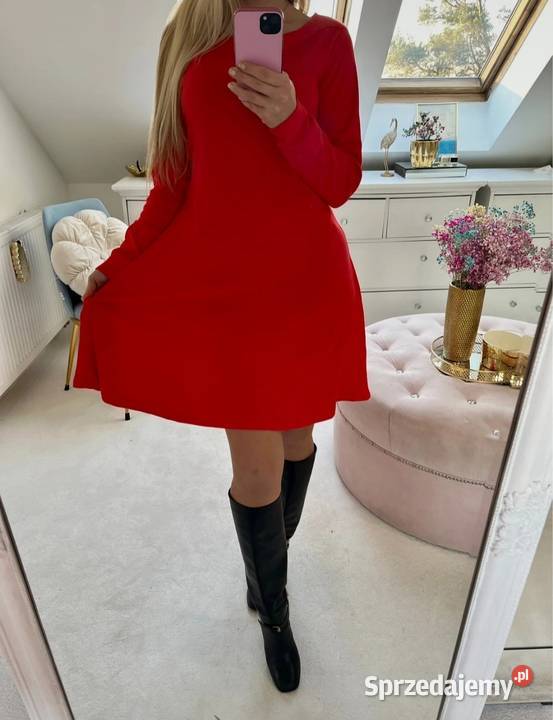 Czerwona dresowa sukienka 4042 bawełna czerwony lubelskie Puławy