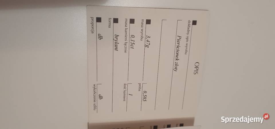 Złoty pierścionek z diamentem WKRUK kujawsko-pomorskie Bydgoszcz
