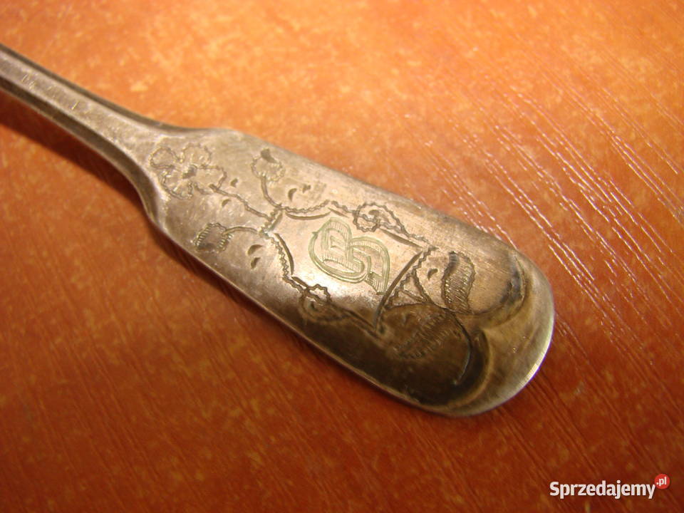 stara łyżeczka do cukru z monogramem sygnowany Pruszcz Gdański