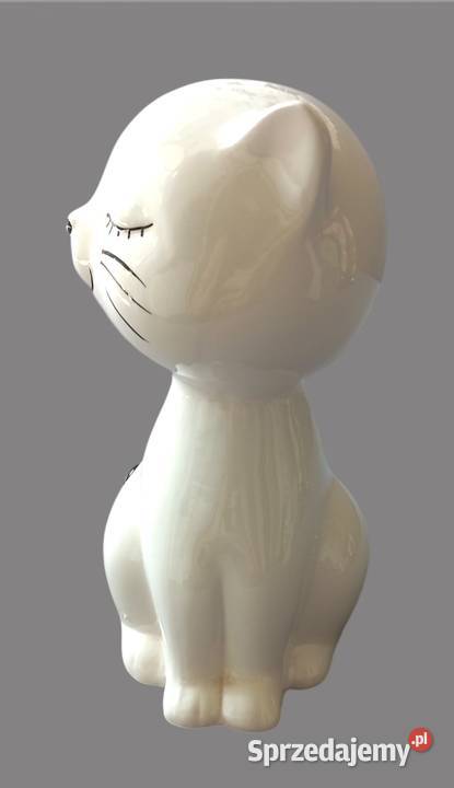 Urocza dekoracja figurka ceramiczna kot biały z Chrzanów