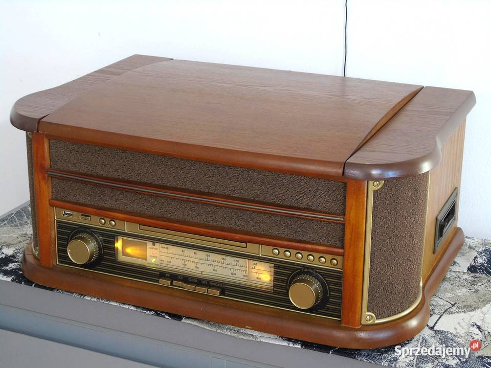 Retro Gramofon z radiem CD USB i magnetofonem i