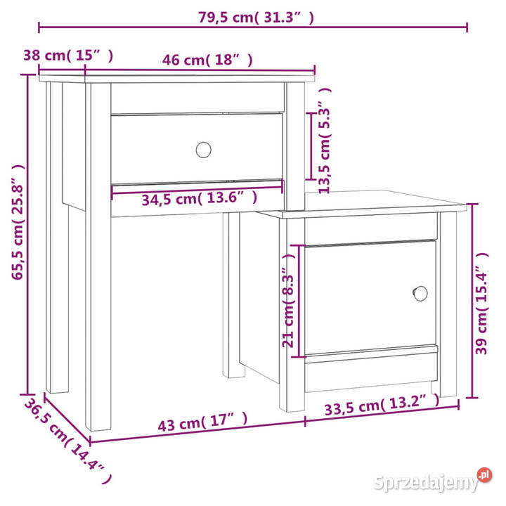 Szafka nocna biała 795x38x655 lite drewno mazowieckie