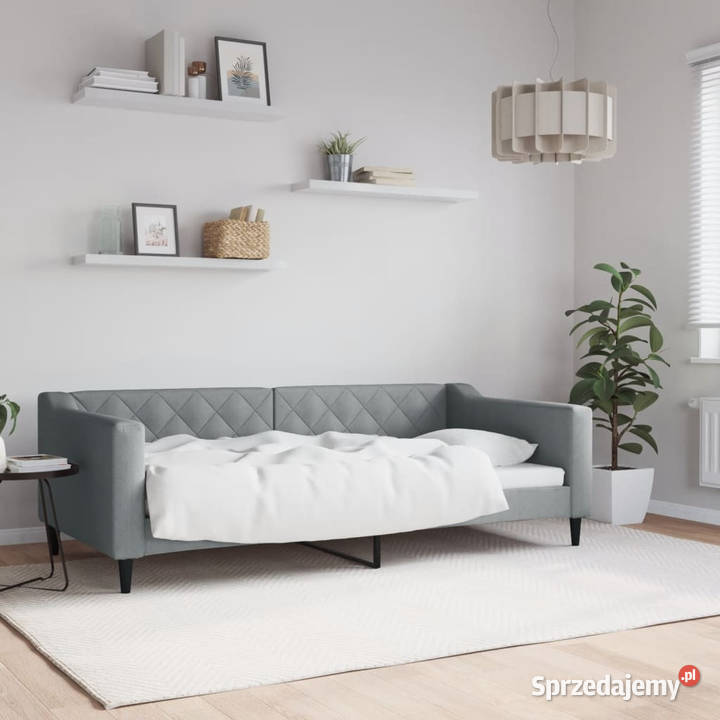 Sofa z funkcją spania jasnoszara obita tkaniną Warszawa
