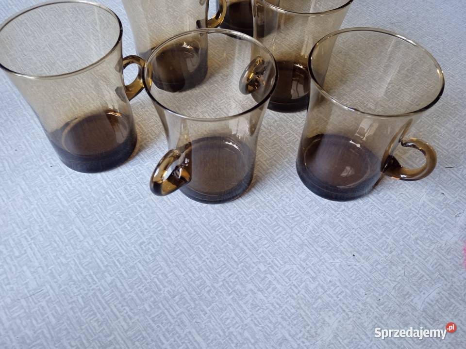 Komplet 6 szklanek grafitowych PRL Koźminek
