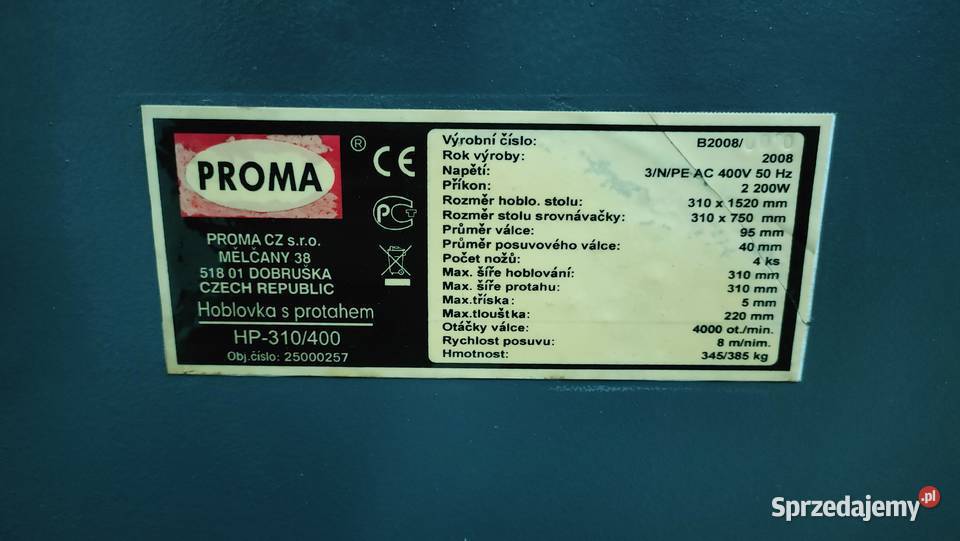 Grubościówko strugarka PROMA HP310 świętokrzyskie Suchedniów sprzedam