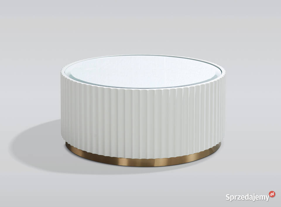 Stolik kawowy ryflowany biały okrągły złoty z Golkowice