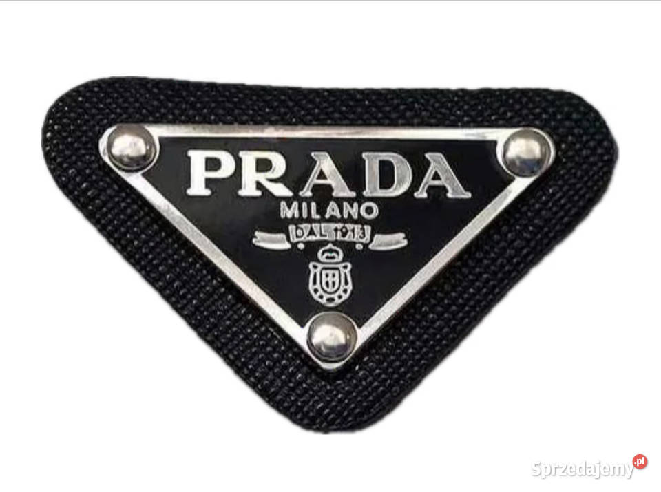 Broszka Prada srebrne logo mazowieckie Warszawa