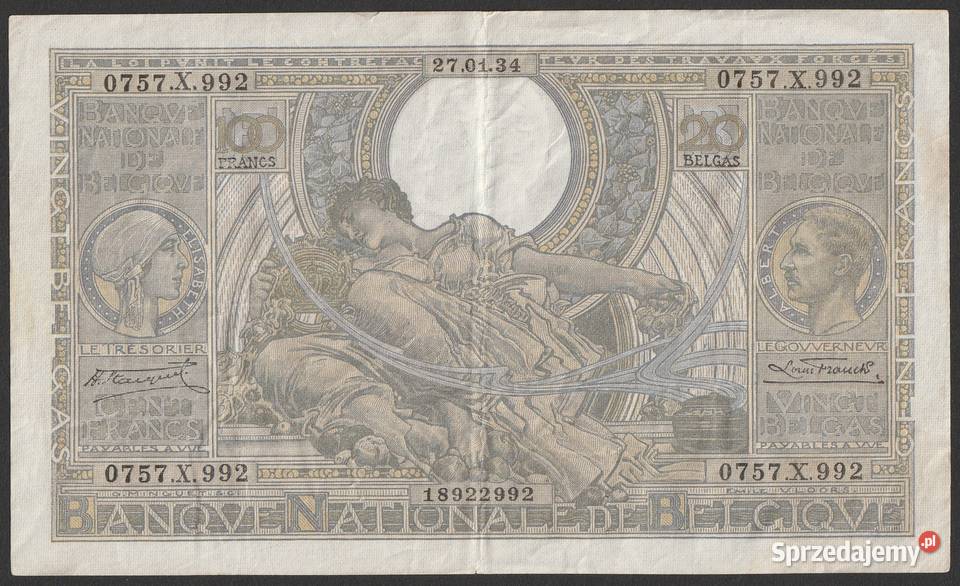 BELGIA 100 FRANKÓW 1934 Łódź