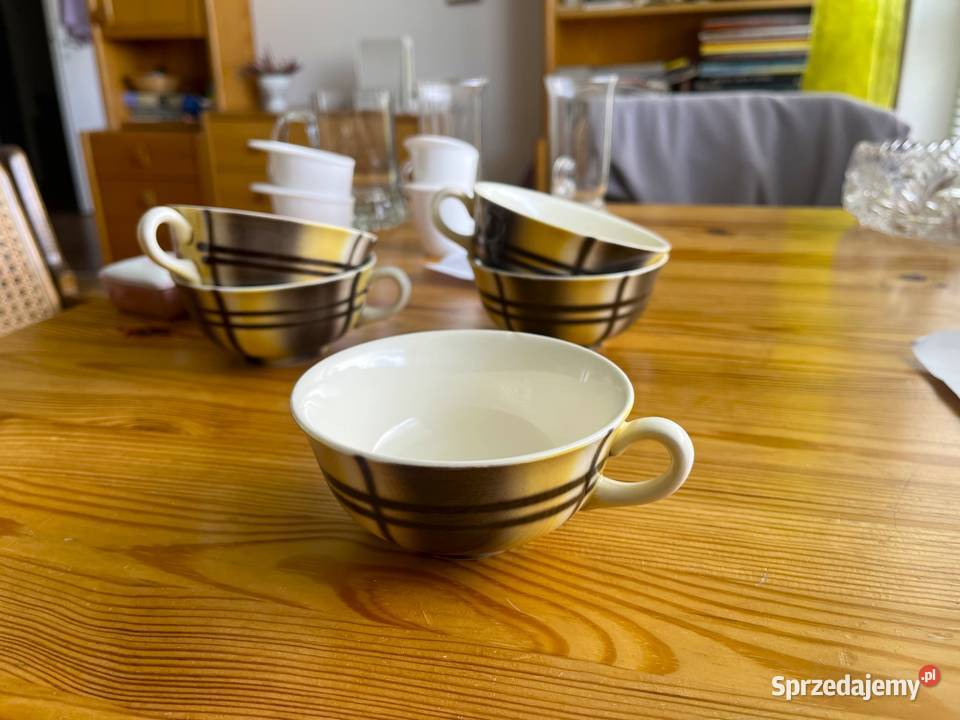 Filiżanki fajansowe żółtoczarne vintage niedrogo żółty Gdańsk