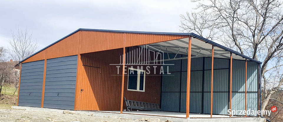 GARAŻ BLASZANY 6m x 6m wiata dwuspad 2x Brama