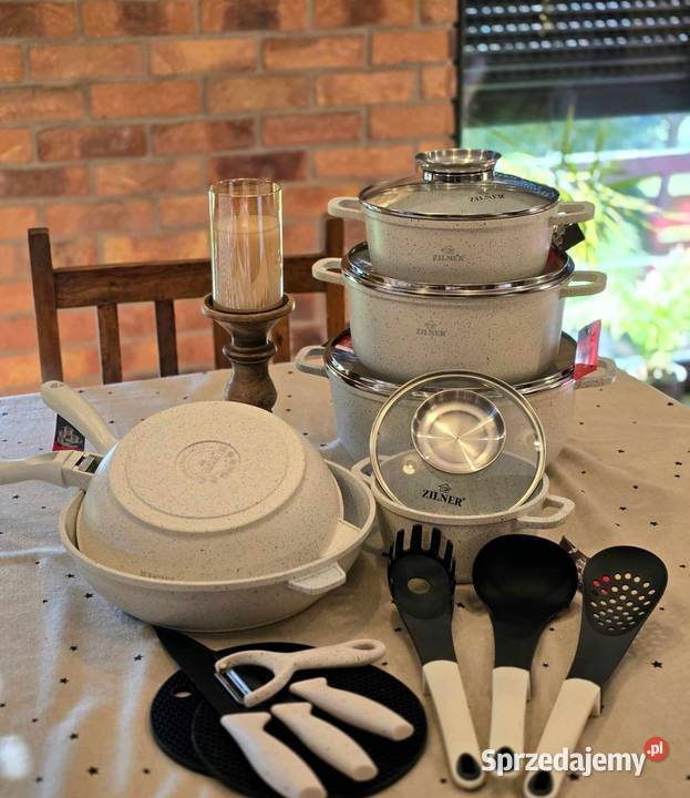 Garnki zilner 21 el biały marmur Szczecin