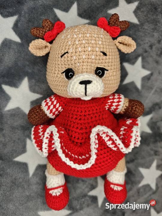 Maskotka jeleńek na szydełku biały Szczecin