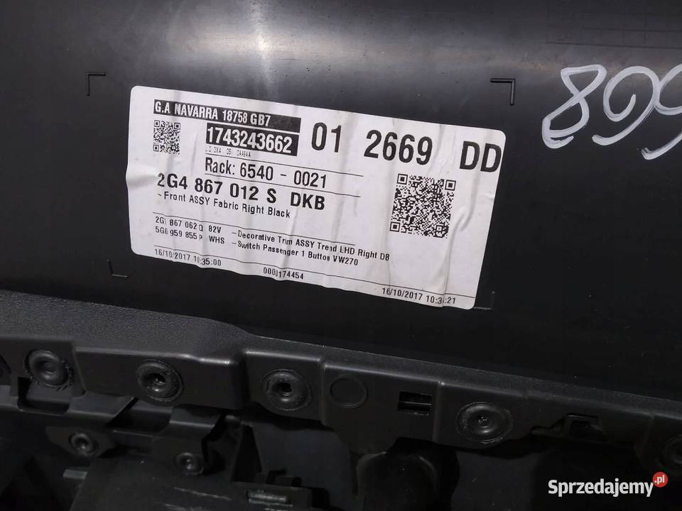 TAPICERKA BOCZEK PRAWY LEWY PRZÓD KPL 2G VW