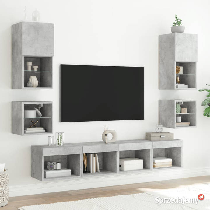 Ścienna szafka TV z LED szarość betonu 30x285x30 Szafki sprzedam