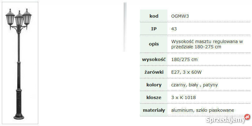 Stylowa masztowa lampa ogrodowa Retro Classic małopolskie Miechów
