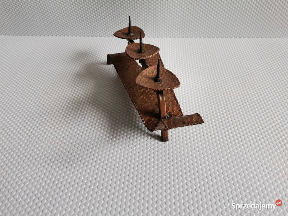 Stary miedziany świecznik metaloplastyka design Antyki, Sztuka, Kolekcje Katowice sprzedam