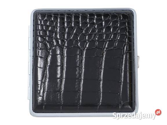 Czarna Metalowa Papierośnica Pokryta Ekoskórą na Ostrowy nad Okszą