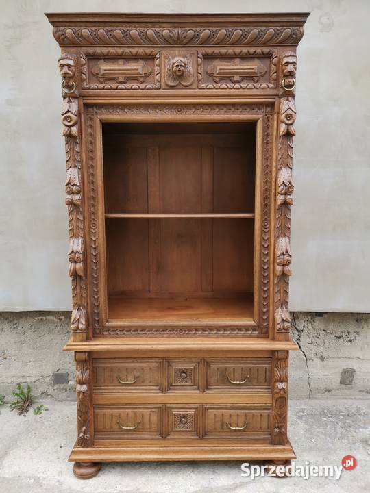 Neorenesansowa biblioteka regał kredens lity dąb dolnośląskie Wałbrzych sprzedam
