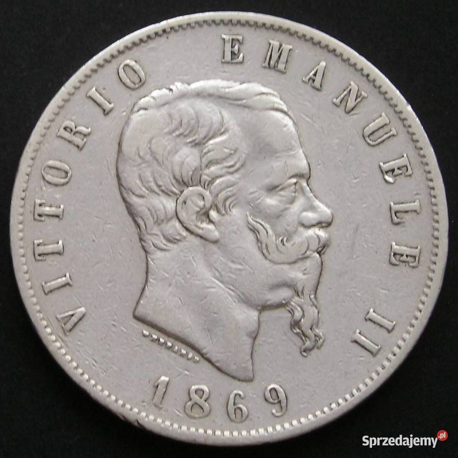 Włochy 5 lirów 1869 SREBRO Wiktor Emanuel II