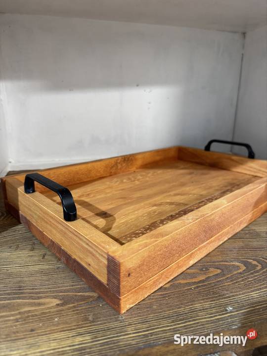 Ręcznie robiona drewniana taca z uchwytami loft łódzkie Piotrków Trybunalski