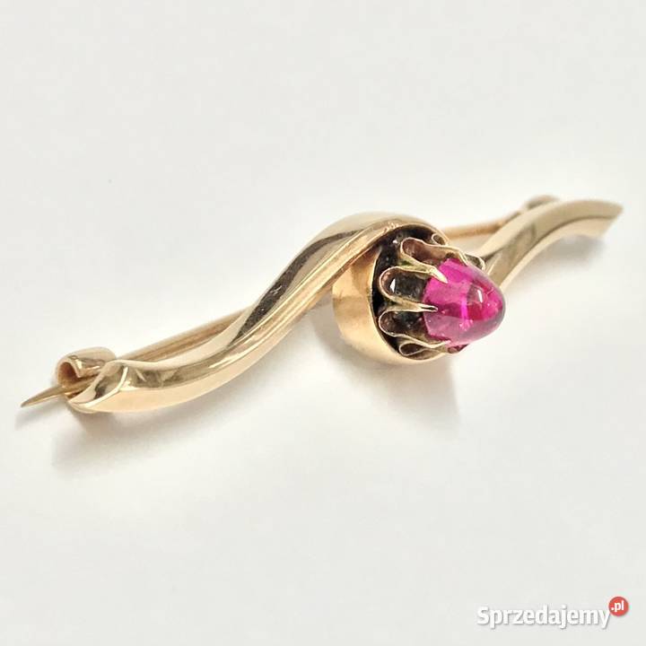 Złota BROSZKA 585 14K piękny AMETYST Art Dco Warszawa