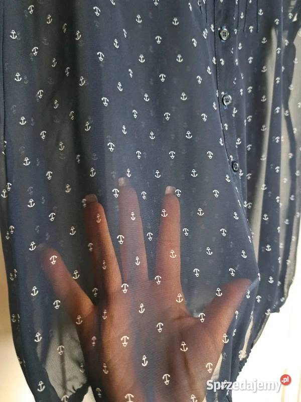 Granatowa zwiewna bluzka z kotwicami rozmiar S pomorskie Trąbki Wielkie