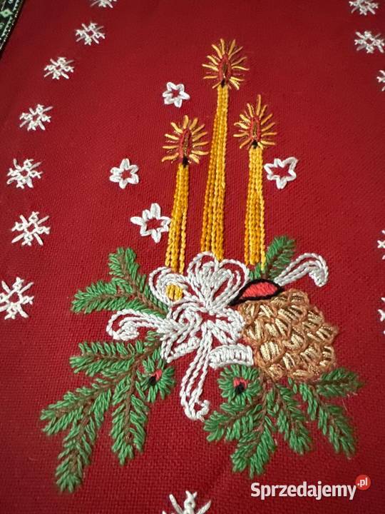 bieżnik ręcznie haftowany motywy Świąteczne Zabrze sprzedam