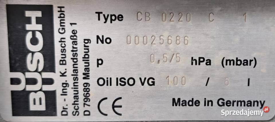 Pompa próżniowa dwustopniowa Busch CB 220 CNC Pleszew