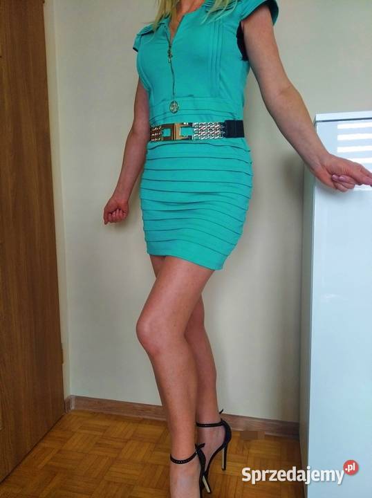 LUKSUSOWA sukienka mini mięta zieleń L złote Spódnice i sukienki Łapy