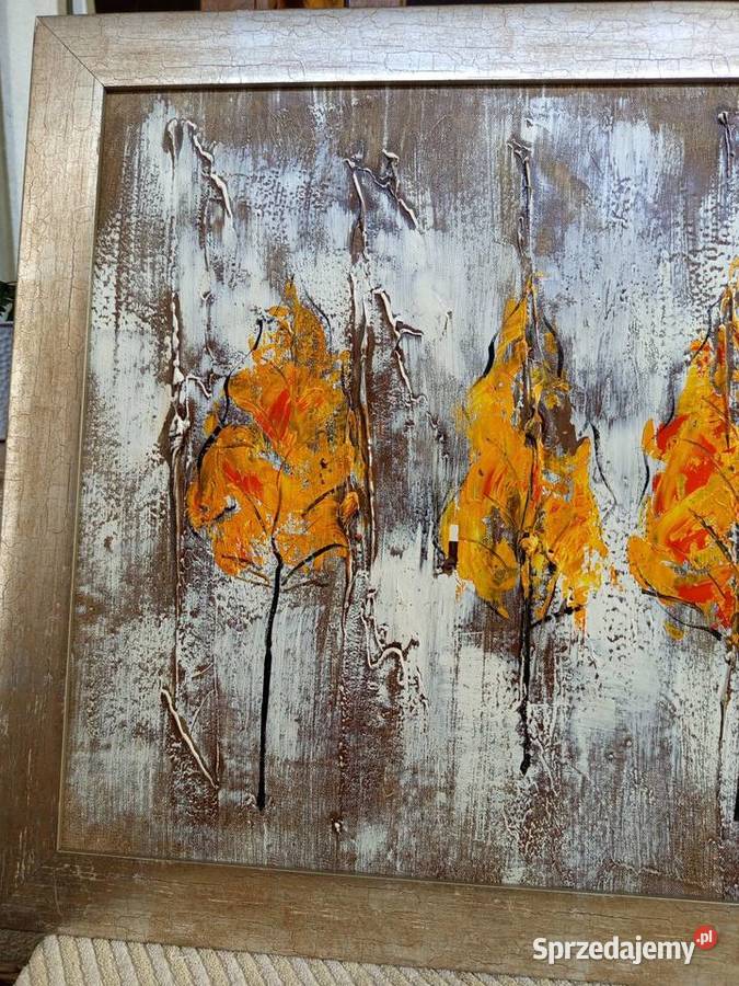 Obraz olejny TRZY DRZEWA Vintage na płycie w Warszawa sprzedam