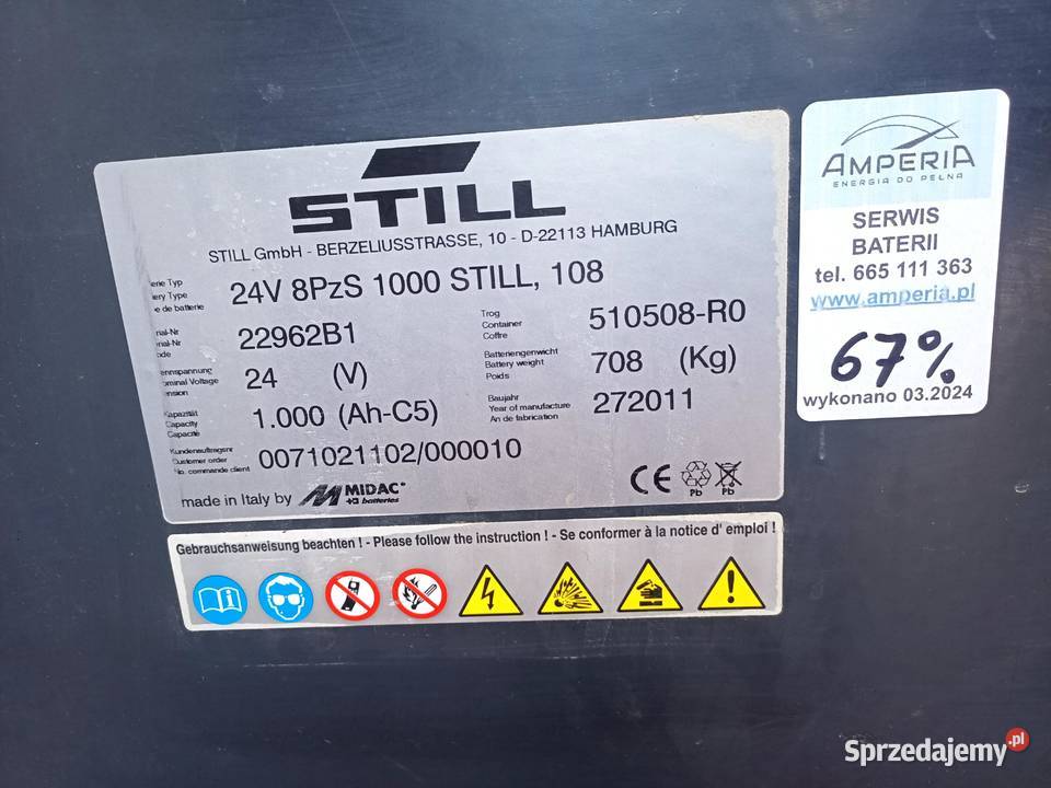 Bateria trakcyjna 24V 8PZS1000 Still Poznań