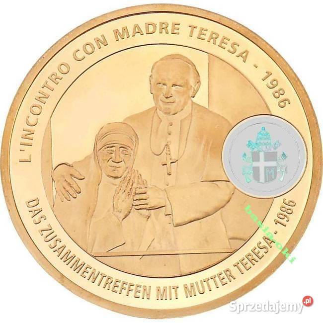 Moneta Jan Paweł II Matka Teresa z Kalkuty Złoto Sosnowiec